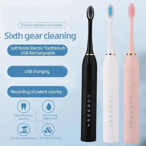 Escova de Dentes Elétrica Sônica para Adultos IPX7 à Prova d'Água Cabeça de Escova DuPont Recarregável via USB Limpeza de Alta Frequência 6 Modos de Limpeza