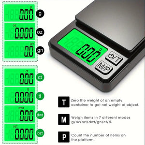 Balança de Precisão de Bolso 1000g X 0,1g - Balança Digital para Gramas, Alimentos, Joias, Onças/Grãos com LCD Retroiluminado - Mini Balança para Viagem