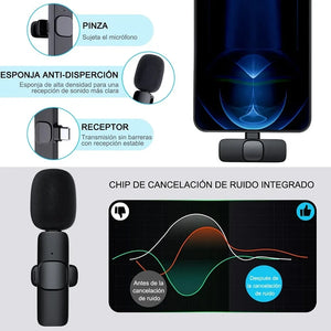 Microfone Lavalier Sem Fio Mini Tipo-C com Redução de Ruído Para Gravação em Android/iPhone, Transmissão ao Vivo, Entrevistas