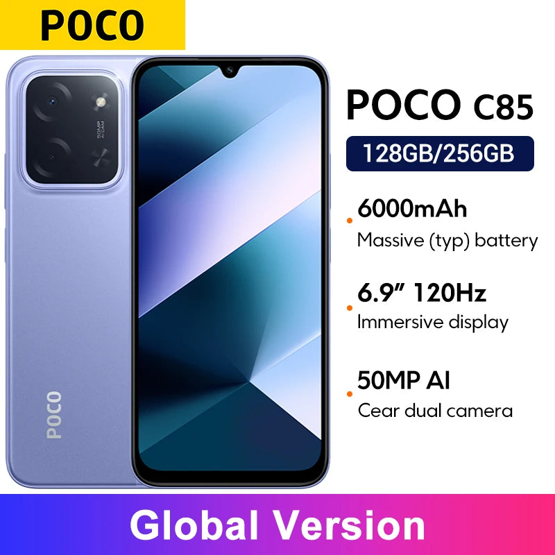 Smartphone POCO C85 Versão Global 6,9" display Dot Drop bateria de 6000mAh Câmera de 50MP 33W Helio G81-Ultra NFC