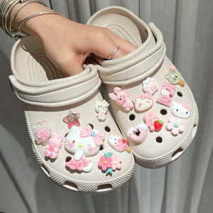 Conjunto de Charms para Sapatos Mesuca Pink Series Hello Kitty Acessórios de Decoração em Resina Kawaii Acessórios Removíveis para Sapatos Presentes para Festa de Natal