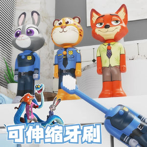 Escova de Dentes Escalável Disney Zootopia Figuras de Anime Fofas Nick e Judy Escova de Dentes Transformável com Cerdas Macias Cerdas Finas Presentes para Crianças