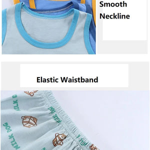 Conjunto de Roupas para Crianças 2PCS Coleção de Verão Camisetas de Algodão Calças Curtas Sem Mangas para Meninos e Meninas Roupas para Bebês