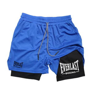 Bermudas de compressão masculinas, calças esportivas estampadas EVERLAST, de duas camadas, de secagem rápida, para basquete, musculação, fitness RL0365