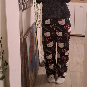 Calças de Pijama Y2K Hello Kitty Sanrio Anime Calças de Pijama Femininas Casal de Desenho Animado Roupas de Dormir para Casa Calças de Lazer Roupas para Casa