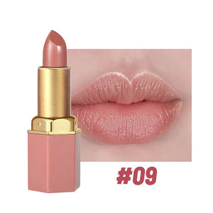 Batom em Tubo Dourado com 6 Cores Textura Matte Brilho Perolado Batom de Veludo Presente de Dia dos Namorados 1PCS