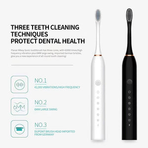 Sonic Electric Toothbrush for Adults IPX7 Waterproof DuPont Brush Head USB Rechargeable High Frequency Cleaning 6 Cleaning Modes