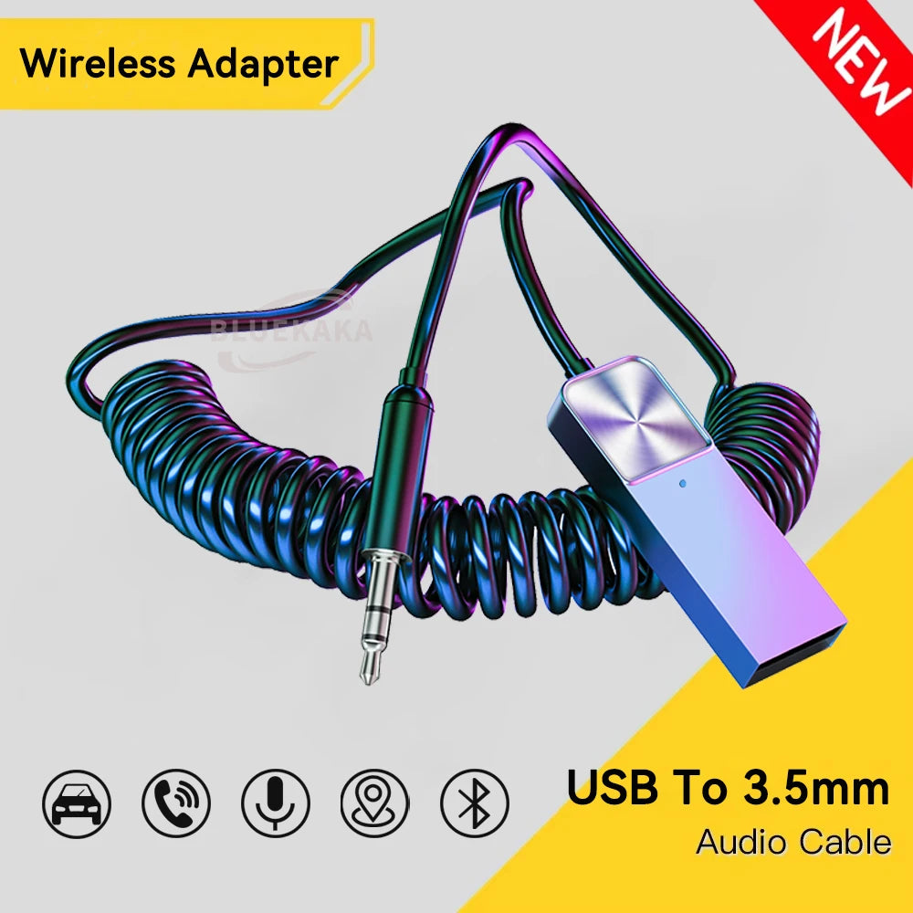 Receptor de Áudio Bluetooth 5.4 Sem Fio Dongle USB Para 3,5mm Aux Jack Kit Mãos Livres Para Carro Receptor de Carro Transmissão BT Com Microfone