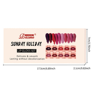 Conjunto de 10 Peças de Gloss Labial Batom de Veludo: Gloss Labial à Prova d'Água e de Longa Duração, Conjunto Hidratante para Mulheres, Presente de Dia dos Namorados