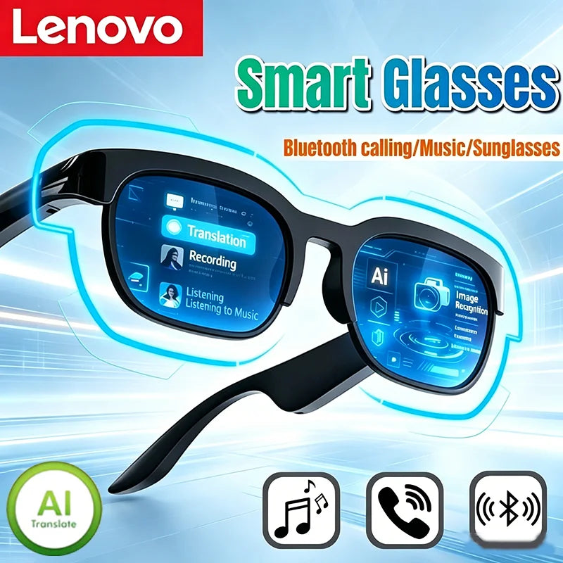 Óculos Inteligentes Lenovo com Tradução AI, Gravação de Conversas via Bluetooth, Escuta de Música, Óculos de Sol Inteligentes para Homens e Mulheres, Novo em 2026