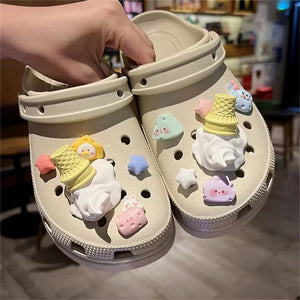 2024 Charms de Sorvete Engraçados para Decoração de Sapatos Clog, Acessório Destacável para Clog DIY, Decoração Criativa para Calçados de Verão