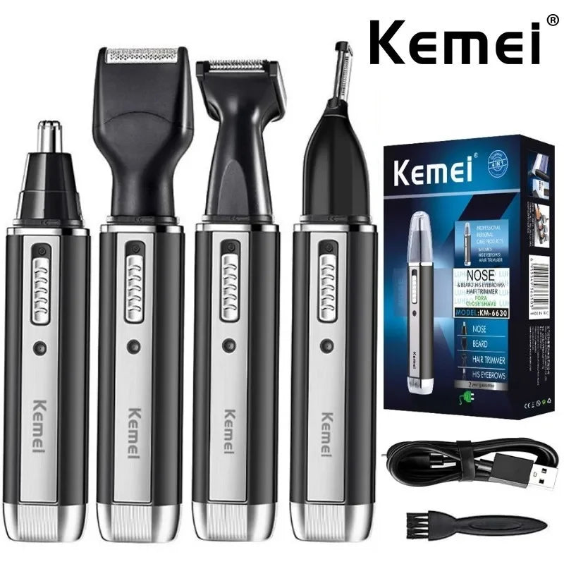 Kemei 4 em 1 aparador para homens Aparador elétrico de nariz e orelha Aparador recarregável para cabelo, barba, nariz e orelha Kit de cuidados pessoais