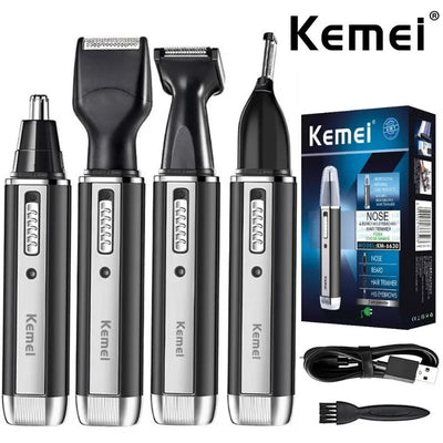 Kemei 4 em 1 aparador para homens Aparador elétrico de nariz e orelha Aparador recarregável para cabelo, barba, nariz e orelha Kit de cuidados pessoais