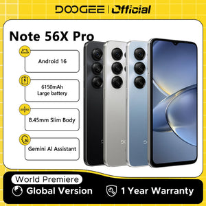Telefone Móvel DOOGEE Note56 X PRO 5G Corpo Slim de 8,45mm Bateria de 6150mAh Assistente de IA Gemini Widevine L1 Android 16 Smartphone NFC
