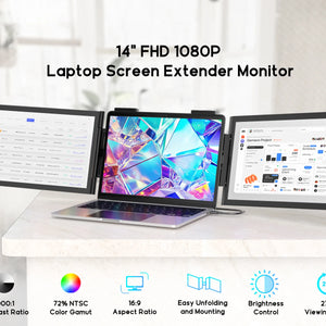 Monitor Portátil Duplo Amoudo de 14 Polegadas 1920*1080P IPS Monitor Triplo Portátil com Porta USB-C para Laptops de 14-16,5" Windows/Mac Xbox