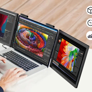 Monitor Portátil Duplo Amoudo de 14 Polegadas 1920*1080P IPS Monitor Triplo Portátil com Porta USB-C para Laptops de 14-16,5" Windows/Mac Xbox