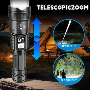 Lanterna Super Brilhante de 100000LM Lanterna Tática LED Recarregável de Longo Alcance para Camping ao Ar Livre, à Prova d'Água, Pesca