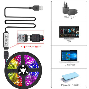 Luzes LED para TV Controle de 3 Teclas Fita LED USB 5V Luzes de Fita para Luz de Fundo de TV Decoração de Festa em Casa Fita Flexível