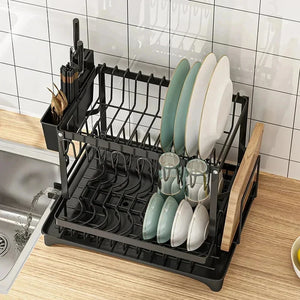 Prateleira de Secagem de Louça Grande Premium com 2 Camadas e Bandeja de Drenagem para Cozinha
