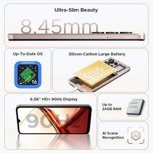 Telefone Móvel DOOGEE Note56 X Corpo Slim de 8,45mm Tela de 6,56" 90Hz Android 16 Bateria de 6150mAh Reconhecimento de Cena com IA Smartphone