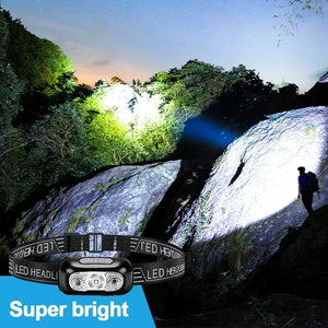 Lanterna de Cabeça de Luz Forte Mini LED Pesca Noturna Lanterna Poderosa Lanterna de Cabeça para Camping ao Ar Livre à Prova d'Água Portátil com Sensor LED