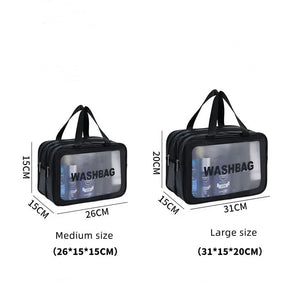 Bolsa de maquiagem dupla transparente PU com separação seca-molhada, bolsa de lavagem portátil, bolsa de armazenamento de cosméticos, essenciais para viagens, fitness e natação.