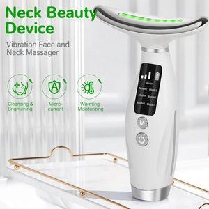 Massageador Facial e de Pescoço de 7 Cores EMS com Microcorrente para Rosto, Pescoço e Ombros, Dispositivo de Beleza com Vibração para Cuidados Avançados com Rosto, Pescoço e Ombros