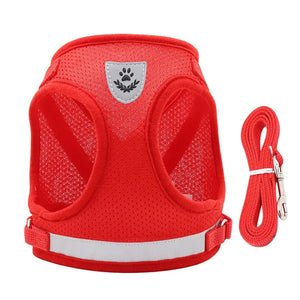Conjunto de Coleira e Guia para Gato Ajustável Refletiva à Prova de Fuga Colete de Malha para Animais de Estimação Coleira para Filhote de Cachorro Pequeno Gato Suprimentos para Animais de Estimação