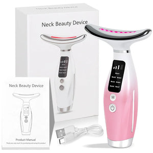 Massageador Facial e de Pescoço de 7 Cores EMS com Microcorrente para Rosto, Pescoço e Ombros, Dispositivo de Beleza com Vibração para Cuidados Avançados com Rosto, Pescoço e Ombros