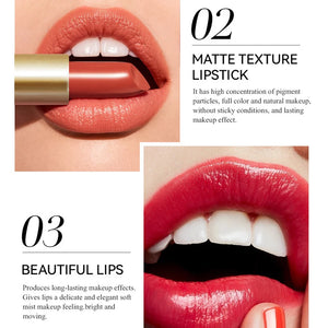 Batom em Tubo Dourado com 6 Cores, Textura Matte, Brilho Perolado, Batom de Veludo para o Dia dos Namorados, 6PCS