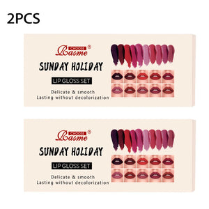 Conjunto de 10 Peças de Gloss Labial Batom de Veludo: Gloss Labial à Prova d'Água e de Longa Duração, Conjunto Hidratante para Mulheres, Presente de Dia dos Namorados