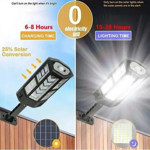 Nova Luz Solar LED 300000LM Lâmpada Solar Externa com Sensor de Movimento 4 Modos à Prova d'Água IP65 Luz Solar para Jardim de Rua Lanternas