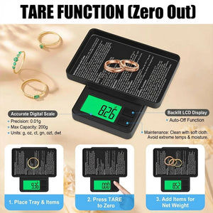 Balança de Precisão Digital de Bolso 1000g X 0,01g com LCD Retroiluminado Miniatura para Medição de Alimentos, Joias, Onças/Grãos para Viagem