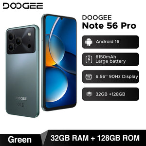 Global Version DOOGEE Note56 Pro Smart phone Android 16 6150mAh Battery 6.56'' 90Hz Screen 32GB 128GB Cell Phone NFC