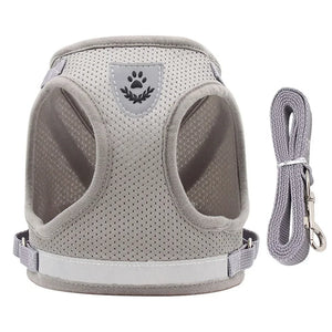 Conjunto de Coleira e Guia para Gato Ajustável Refletiva à Prova de Fuga Colete de Malha para Animais de Estimação Coleira para Filhote de Cachorro Pequeno Gato Suprimentos para Animais de Estimação