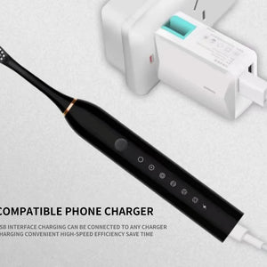 Escova de Dentes Elétrica Sônica para Adultos IPX7 à Prova d'Água Cabeça de Escova DuPont Recarregável via USB Limpeza de Alta Frequência 6 Modos de Limpeza