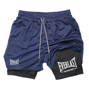Bermudas de compressão masculinas, calças esportivas estampadas EVERLAST, de duas camadas, de secagem rápida, para basquete, musculação, fitness RL0365