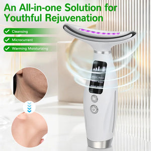 Massageador Facial e de Pescoço de 7 Cores EMS com Microcorrente para Rosto, Pescoço e Ombros, Dispositivo de Beleza com Vibração para Cuidados Avançados com Rosto, Pescoço e Ombros