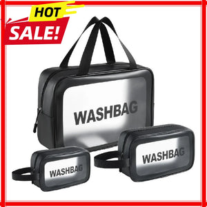 Bolsa de maquiagem dupla transparente PU com separação seca-molhada, bolsa de lavagem portátil, bolsa de armazenamento de cosméticos, essenciais para viagens, fitness e natação.
