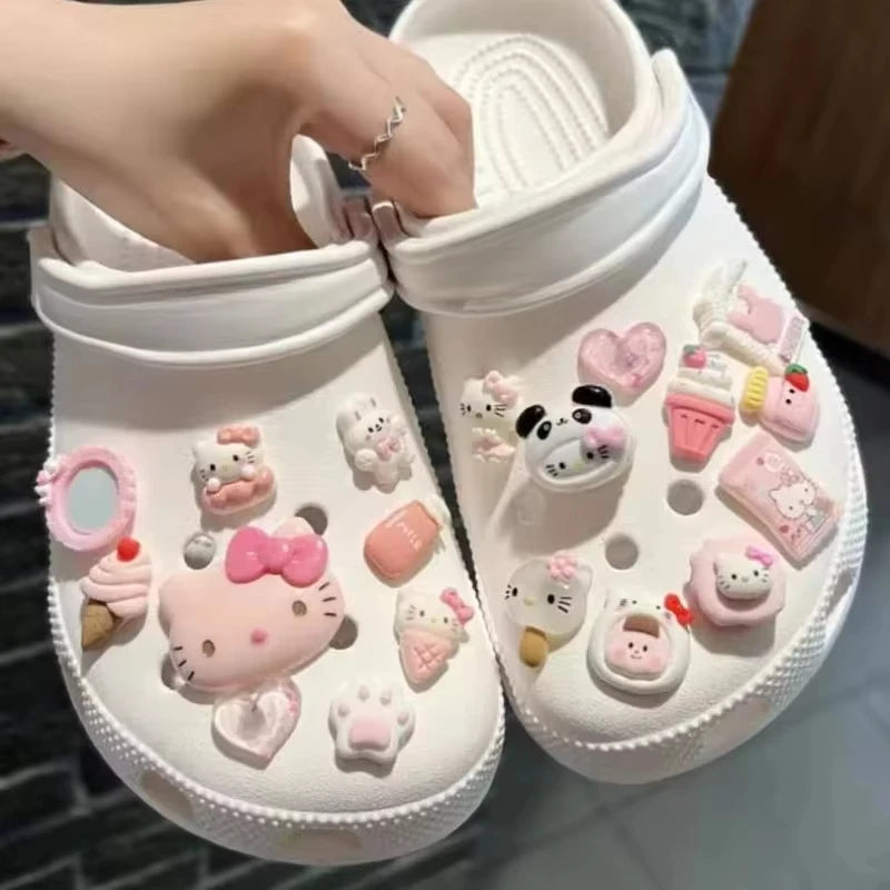 Conjunto de Charms para Sapatos Mesuca Pink Series Hello Kitty Acessórios de Decoração em Resina Kawaii Acessórios Removíveis para Sapatos Presentes para Festa de Natal