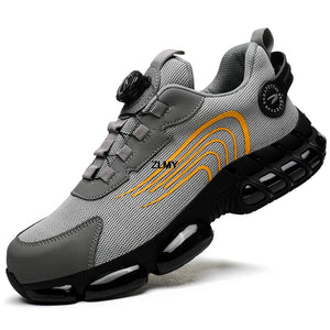 Sapatos de Segurança com Botão Rotativo para Homens, Tênis com Biqueira de Aço, Botas de Trabalho à Prova de Perfuração, Botas de Segurança com Almofada de Ar, Sapatos de Trabalho Esportivos, Botas Antichoque