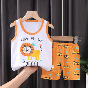 Conjunto de Roupas para Crianças 2PCS Coleção de Verão Camisetas de Algodão Calças Curtas Sem Mangas para Meninos e Meninas Roupas para Bebês