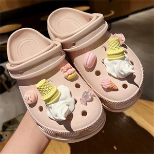 2024 Charms de Sorvete Engraçados para Decoração de Sapatos Clog, Acessório Destacável para Clog DIY, Decoração Criativa para Calçados de Verão