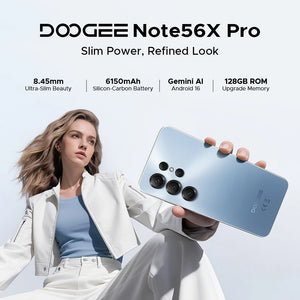 Telefone Móvel DOOGEE Note56 X PRO 5G Corpo Slim de 8,45mm Bateria de 6150mAh Assistente de IA Gemini Widevine L1 Android 16 Smartphone NFC