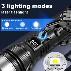 Lanterna Super Brilhante de 100000LM Lanterna Tática LED Recarregável de Longo Alcance para Camping ao Ar Livre, à Prova d'Água, Pesca