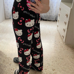 Calças de Pijama Y2K Hello Kitty Sanrio Anime Calças de Pijama Femininas Casal de Desenho Animado Roupas de Dormir para Casa Calças de Lazer Roupas para Casa