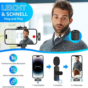Microfone Lavalier Sem Fio Mini Tipo-C com Redução de Ruído Para Gravação em Android/iPhone, Transmissão ao Vivo, Entrevistas