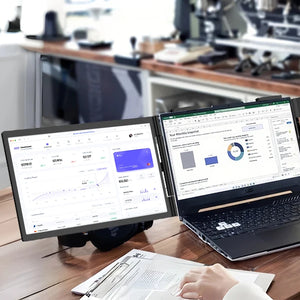 Monitor Portátil Duplo Amoudo de 14 Polegadas 1920*1080P IPS Monitor Triplo Portátil com Porta USB-C para Laptops de 14-16,5" Windows/Mac Xbox