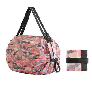 Saco de Armazenamento Dobrável com Alça, Bolsa de Viagem Portátil Camuflada, Sacola de Compras de Grande Capacidade