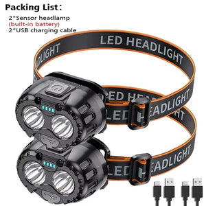 Lanterna de Cabeça LED Poderosa IPX4 à Prova d'Água Lanterna de Emergência 250LM Lanterna de Cabeça LED XPE 500mAh para Pesca, Camping e Caminhadas ao Ar Livre
